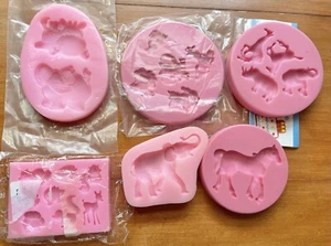 6 Jungle & Zoo Animal Fondant Clay Molds Silicone Cake Decorating Elephant Lot - Picture 1 of 1