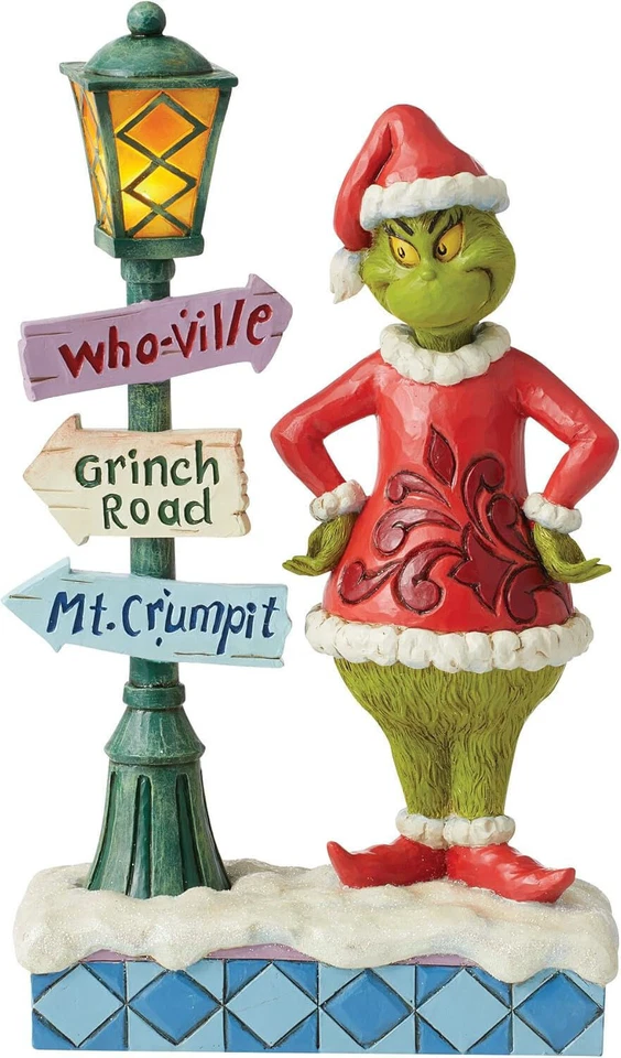 2023 JIM SHORE DR. SEUSS THE GRINCH Lamppost With Signs Enesco Lights Up 6012699