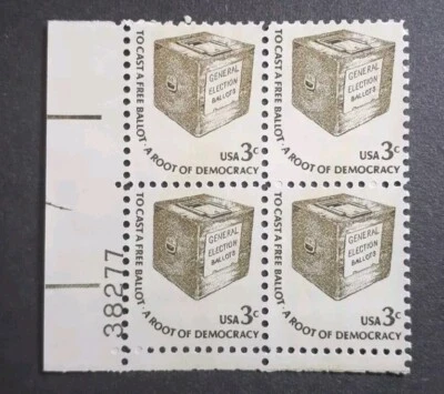 1977 US Stamp 3cent Scott # 1584 "To Cast A Free Ballot" Plate Block Of 4 MNH - Image 1 of 2