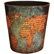 Wastebasket,Sam Young European World Map Pattern Pu Leather Paper Basket