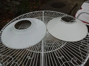 2 Vtg non matching White Industrial Shop, Gas Station Light Shades 18" &16 1/4" - Picture 1 of 12