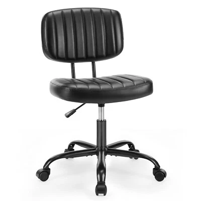 Silla de trabajo pequeña de cuero PU sin brazos con soporte lumbar Foto 1 de 4