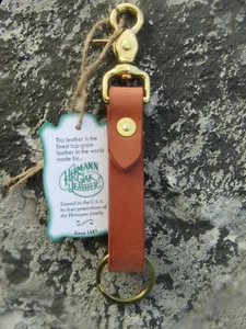 Handmade Hermann Oak Harness Leather keychain solid brass key ring and snap - Picture 1 of 17