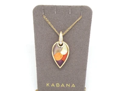 Authentic Kabana 14k Yellow Gold Pendant, Mixed Spiny Oyster, MOP Inlay, Diamond - Image 1 of 4