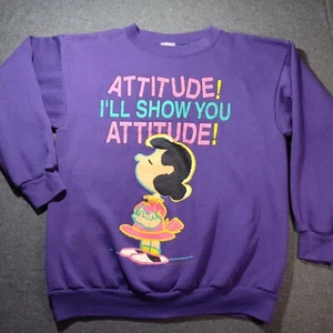 Vintage Peanuts Lucy Crewneck Sweatshirt Tultex Women’s L XL Graphic Purple - Picture 1 of 11