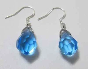 Tear Drop/Dangle Swarovski Element Crystal Earring Sterling Silver Ocean Blue - Picture 1 of 3