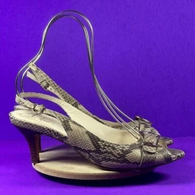 Sapato Feminino Cole Haan Estampa de Cobra Slingback Peep Toe Salto Gatinho Tamanho 9.5 - Imagem 1 de 4