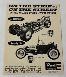 Anuncio de kits de modelos Revell 1963 ~ TOMMY IVO'S SHOWBOAT, BIG DADDY ROTH'S TWEEDY PIE - Imagen 1 de 1