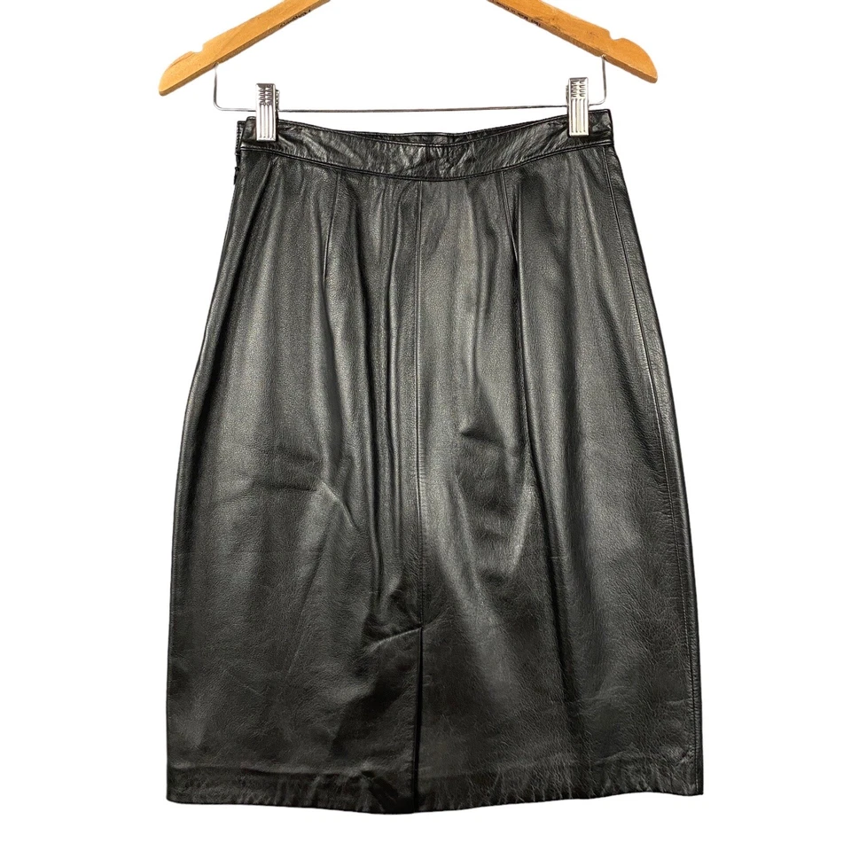 Falda Colección Talbots Talla 4 Negra 100% Cuero Genuino Forrada hasta la Rodilla Lápiz De Colección Foto 1 de 4