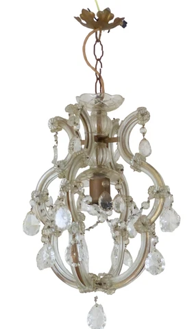 Gorgeous antique 1940 Venetian Murano Ball Ceiling Chandelier Crystal Prism Cage Cover