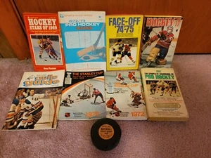 NHL Set Of Vintage Books Guides  1960s 70s 80s and Game-Used Hockey Puck - Picture 1 of 5