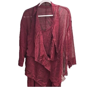 Heydari 100% Chiffon Semi Sheer Burgundy M Waterfall Open Front Cardigan Lagen - Picture 1 of 10