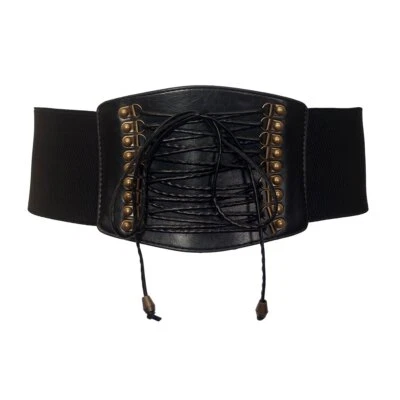 Plus Size Faux Leather Corset Belt Elastic Black Fashion Waist eVogues - Image 1 of 2