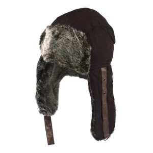 Sombrero de trampero de cera marrón forrado de piel sintética correa para la barbilla - Imagen 1 de 1