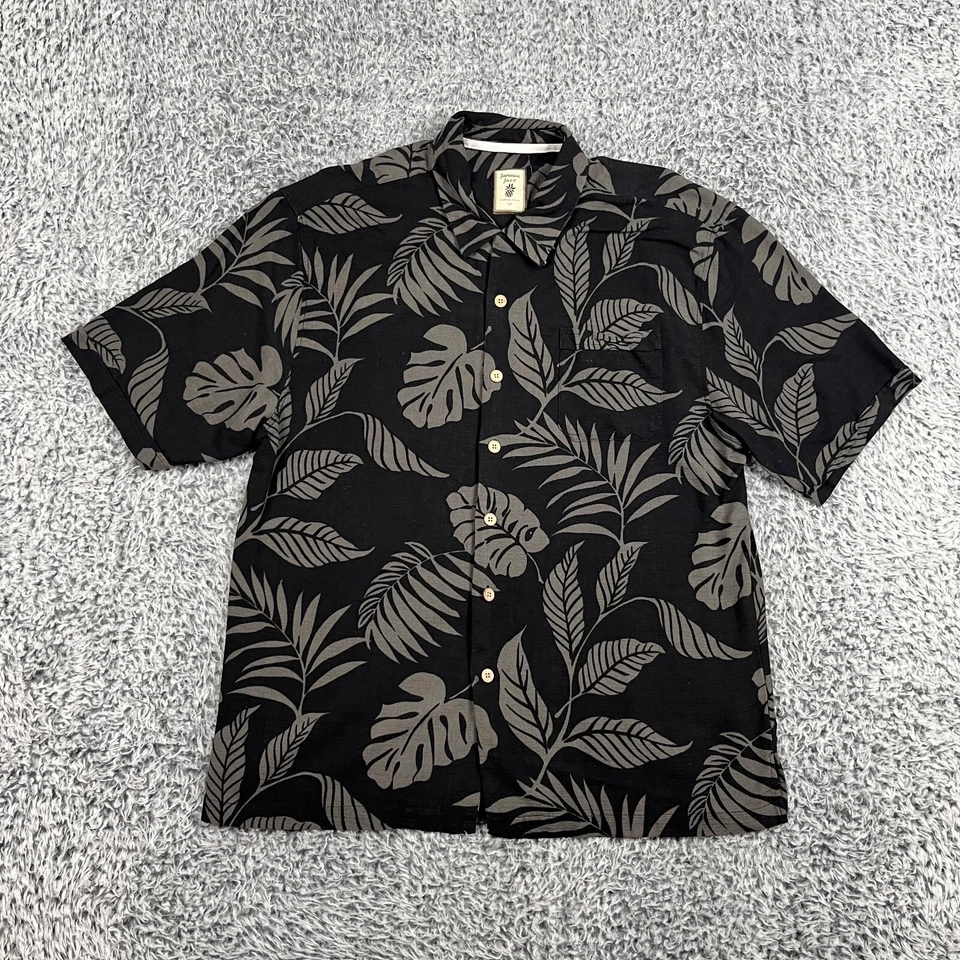 Camisa Jamaicana Jaxx Seda Para Hombres Grande Negra Campamento Hawaiano Floral Hoja Tropical Foto 1 de 4