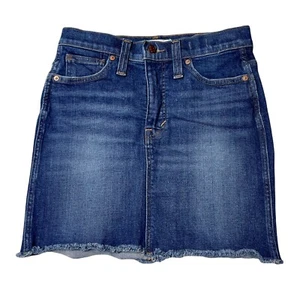 Madewell Raw Hem Denim Jean Straight Skirt Medium Wash Women's Size 25 - Picture 1 of 10