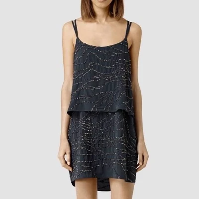 ALL SAINTS 青铜色装饰迷你连衣裙美国尺寸 6 Sequins 灰色派对鸡尾酒 — 第 1/4 张图片