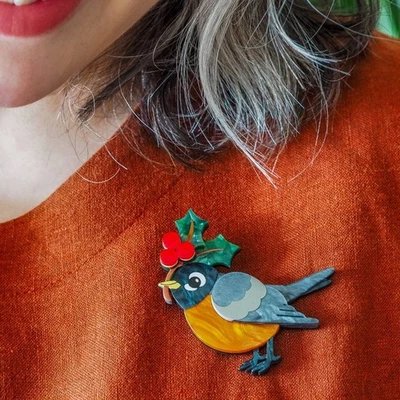 Erstwilder Ruby the Robin Christmas Brooch. NIB. - image 1 of 2