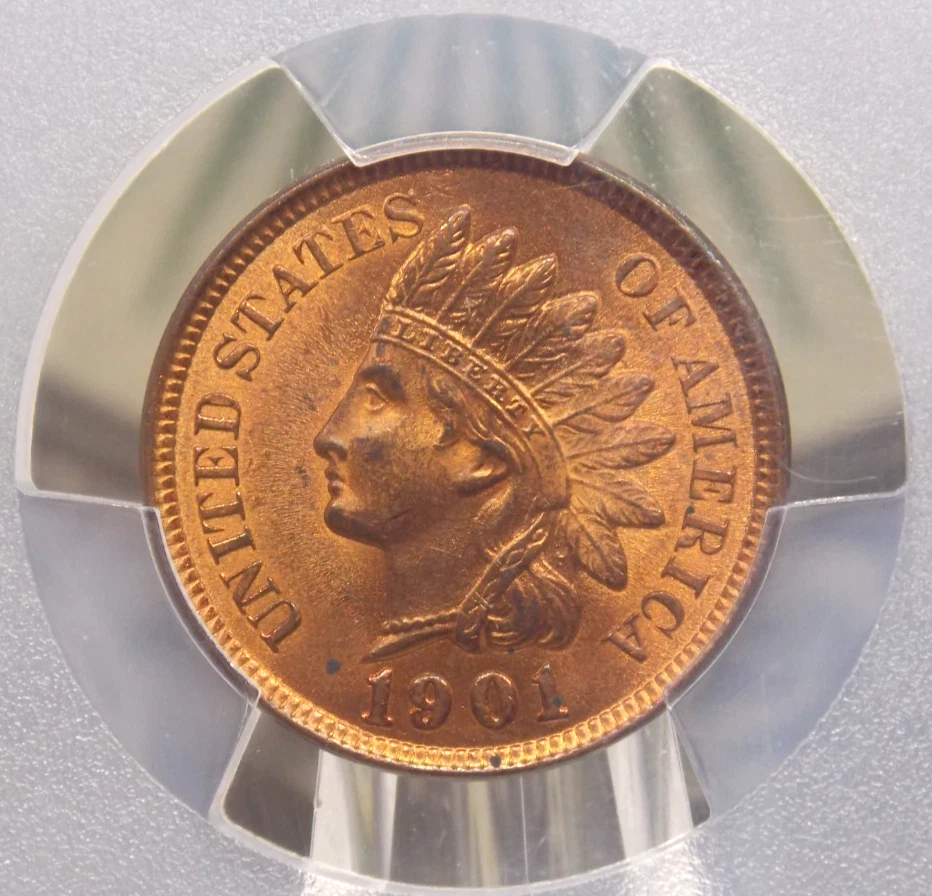 1901 Indian Head Cent Penny 1c PCGS MS65 RB #045 Red Brown Gem BU Unc ECC&C, Inc - Image 1 of 4