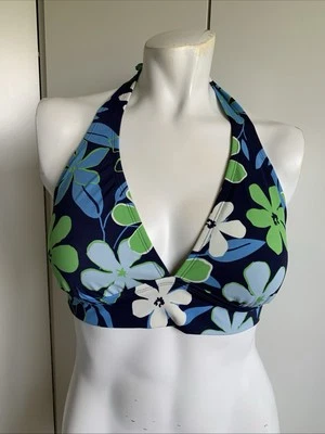 Jantzen Mujer Talla Mediana Azul Floral Halter Bikini Bañador Top Atlético Foto 1 de 4