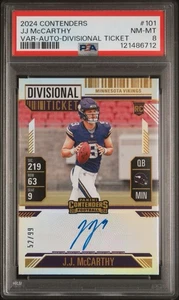 2024 Contenders J.J. McCarthy Biglietto Divisionale Rookie Auto #'ed /99 #101 PSA 8 - Foto 1 di 3