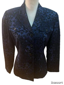 Kasper Women’s Blazer Size 6P Blue/black Leopard Print Long Sleeve Lined - Picture 1 of 6