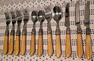 12 Argent Orfevres Gold Kunststoffgriff Sofia Edelstahl Besteck - Bild 1 von 24