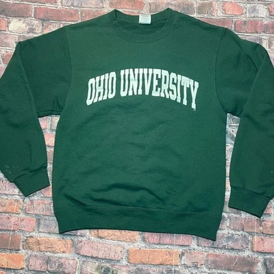 Sudadera De Colección Años 90 Ohio University Bobcats Cuello Redondo EE. UU. Mediana Verde Blanca Foto 1 de 4