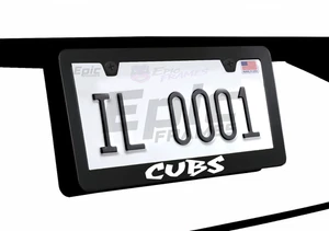 Cubs License Plate Frame Premium Black Metal - Picture 1 of 3