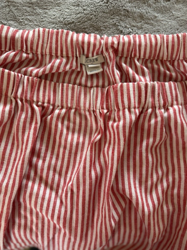 Falda J Crew Talla XL Poli Algodón Lino Rojo Blanco Rayas Bolsillos Foto 1 de 2