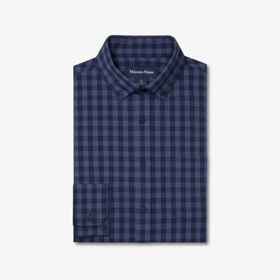Mizzen+Main City Flannel No Tuck XL Trim Fit Performance Shirt Navy Gingham - Image 1 of 4