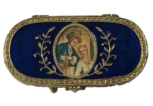 Estee Lauder Compact Solid Perfume Blue Enamel Oval Empty - Vintage - Picture 1 of 15