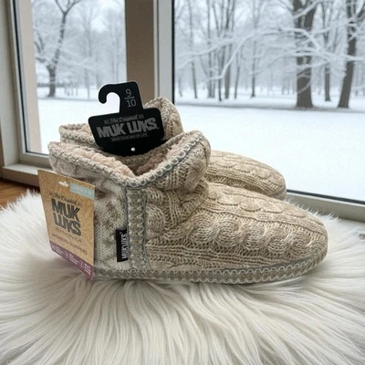 NUEVO CON ETIQUETAS MUK LUKS Marfil Hada Polvo Dorado Suela Dura Zapatilla Botines TALLA GRANDE 9/10 Foto 1 de 4