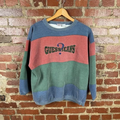 Vintage Guess Sweatshirt Mens Large Colorblock Embroidered Georges Marciano 90s - Image 1 of 4