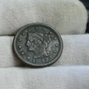 1847 US Large Cent 1c Fine (Corrosion) - Picture 1 of 2