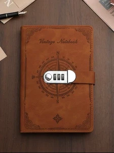Diario Cuaderno Diario con Cerradura 8" x 6" Marrón Cuero PU 100 Hojas/200 Páginas - Imagen 1 de 8