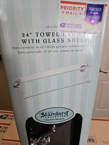 American Standard Collection 24" Towel Bar With Glass Shelf - Silver Chrome, NEW - Picture 1 of 14