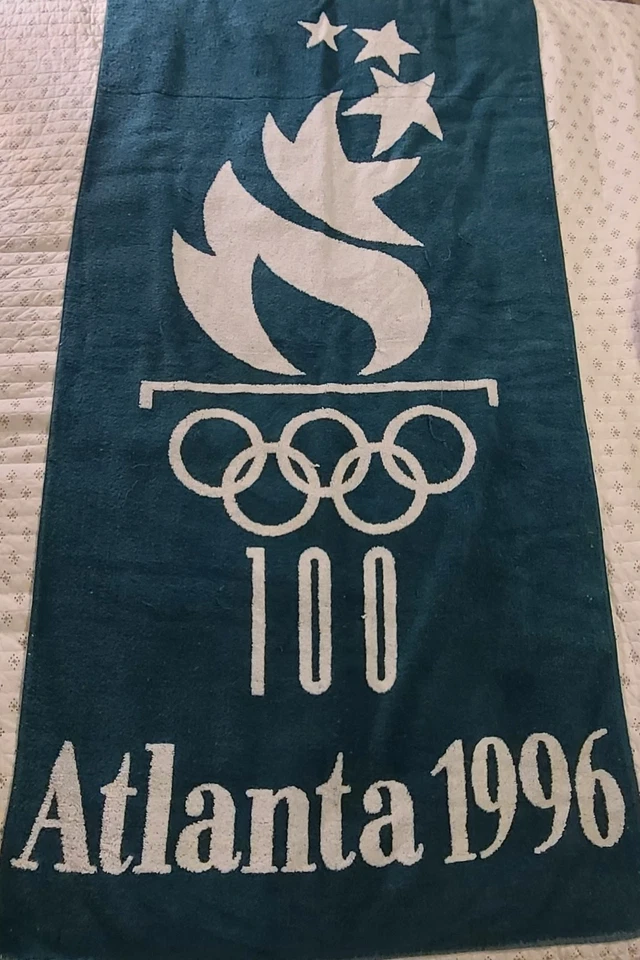 Atlanta Beach Towel Cannon Olympic 1996 100 % algodón doble cara blanco y verde Foto 1 de 3