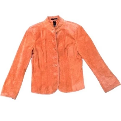 🧥🐄 LIZ CLAIBORNE Vintage Y2K Suede Blazer Jacket | Women’s 12 | Mango Orange - Image 1 of 4