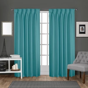 Set of 2 96"x52" Sateen Pinch Pleat Woven Blackout Back Tab Window - Picture 1 of 7