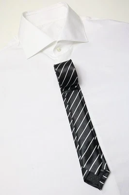 Corbata Para Hombre Talla Única Negra Brillante A Rayas Hecha A Mano Punta - Imagen 1 de 4