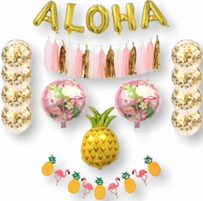 Tropical Luau Aloha Piña Flamenco Hawaiano Fiesta Paquete Decoraciones Paquete Foto 1 de 4