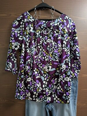 SIZE L AB STUDIO Multi Colored Purple Polka Dot Blouse INVPV656 - Image 1 of 3