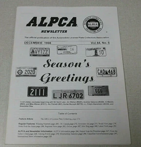 ALPCA license plate newsletter December 1998 the ABC's of plate collecting - Picture 1 of 1