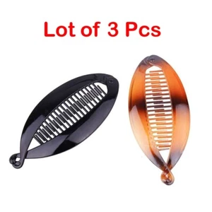 3 Pieces Black and Brown Banana Hair Clips Clincher Combs Fish Shape Grips Clamp - Picture 1 of 6