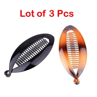 3 Pieces Black and Brown Banana Hair Clips Clincher Combs Fish Shape Grips Clamp - Image 1 of 4