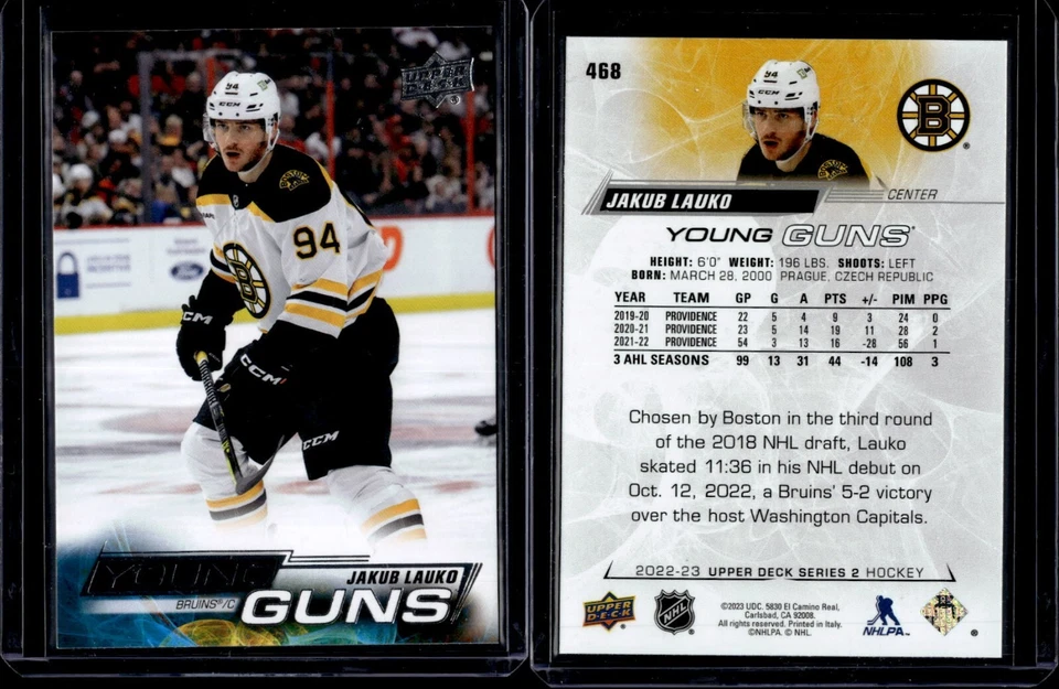 2022-23 Upper Deck Series 2 Young Guns #468 Jakub Lauko Rookie RC - Image 1 of 1