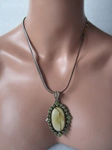 VINTAGE STERLING SILVER PICASSO JASPER & PERIDOT PENDANT STERLING CHAIN NECKLACE - Picture 1 of 21