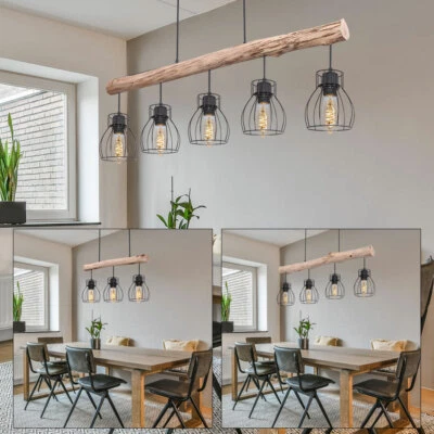ETC-SHOP Pendelleuchte Holz Decken Hängelampe LED Filament Esstisch Balken Käfig-Design