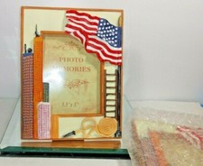 Resin 9-11 U.S. Flag Skyline Firefighter Photo Frame Holds 3.5"X5" Photo